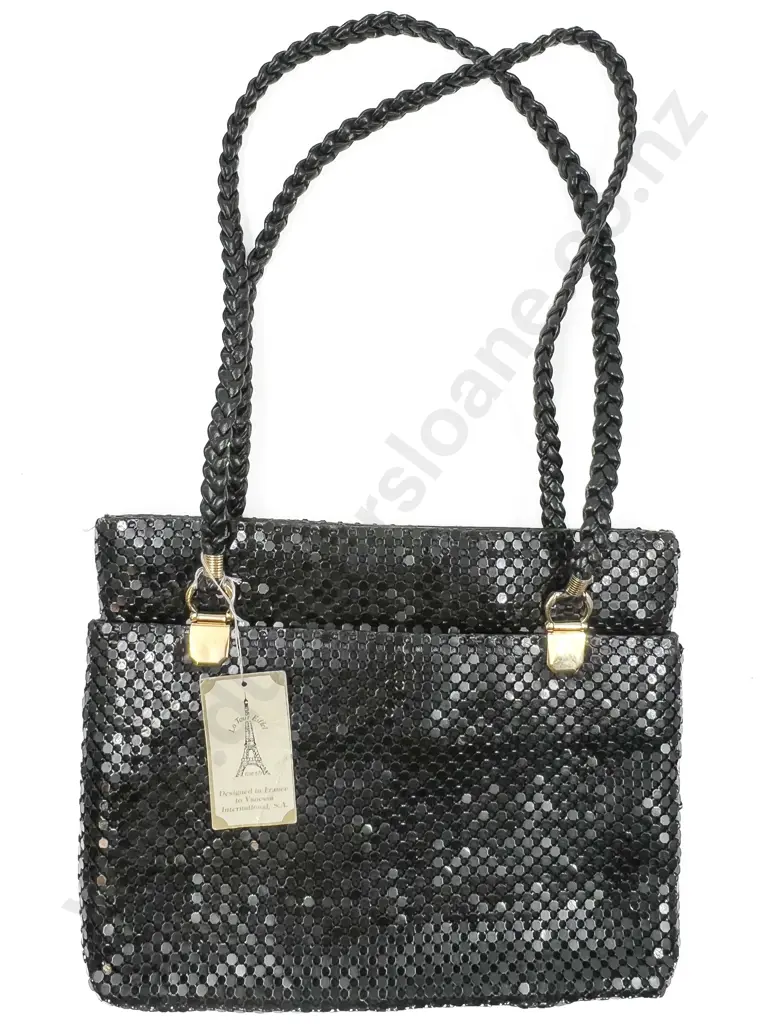 Vintage Designed in France Black Mesh Handbag Image 1++
