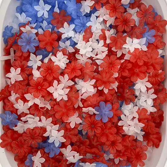 Plastic Red White And Blue Flower Beads