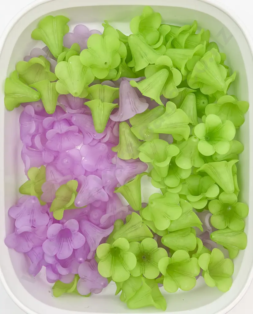 Plastic Mauve Green & Various Flower Beads Image 1++