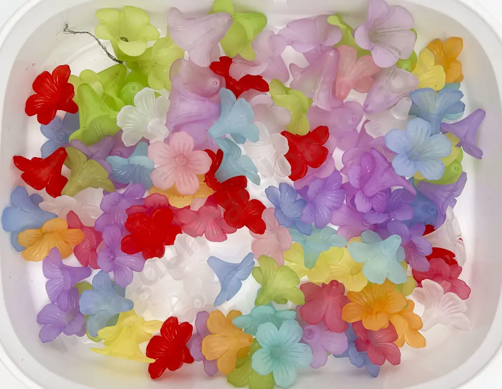Plastic Mauve Green & Various Flower Beads Image 1++