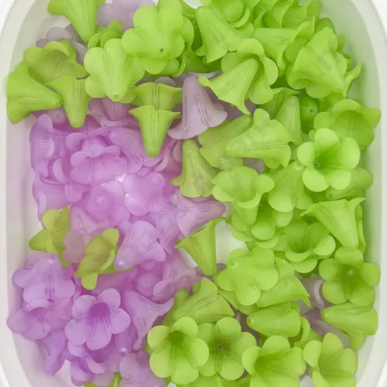 Plastic Mauve Green & Various Flower Beads