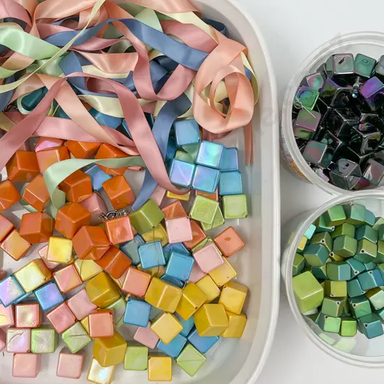 Mixed Plastic Cube Beads