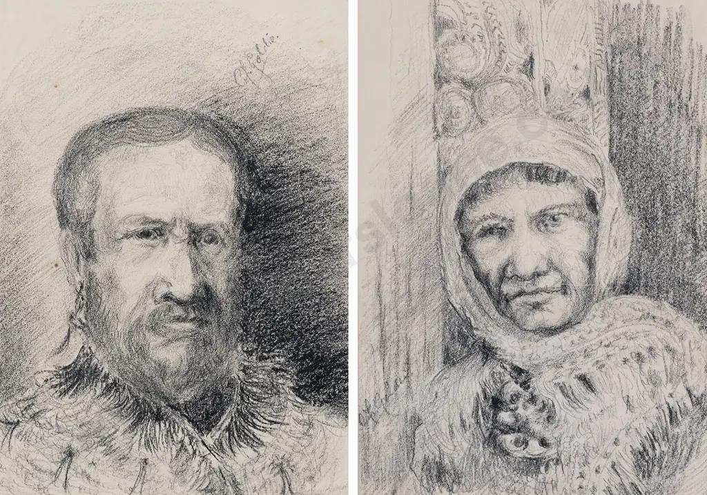 Karl Sim Two Charcoal Portraits Image 1++