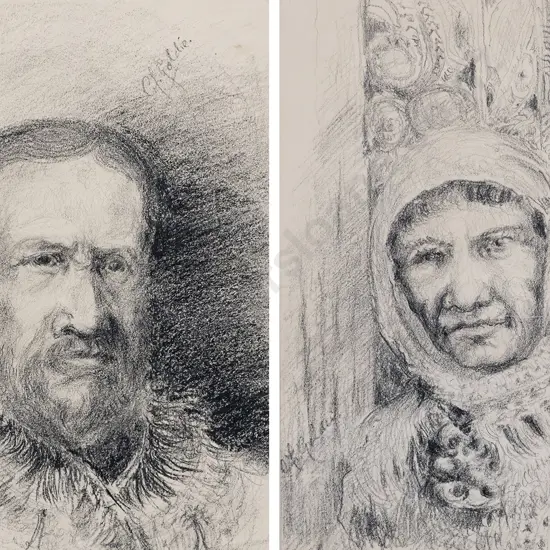 Karl Sim Two Charcoal Portraits