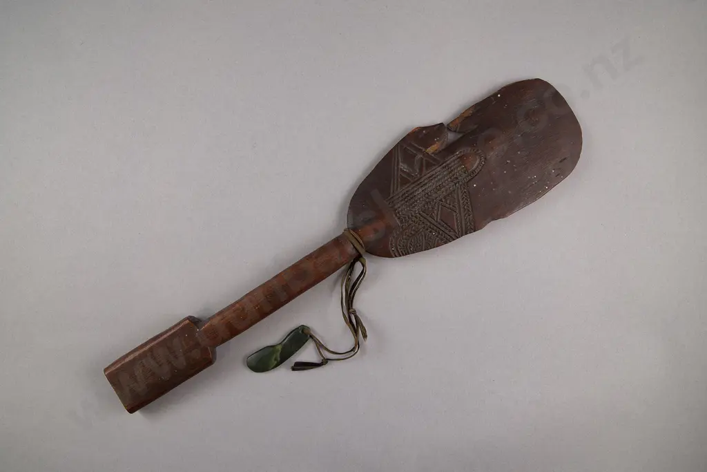 An Unusual Late 19th Century Maori Club and Associated Pounamu Pendant Image 1++