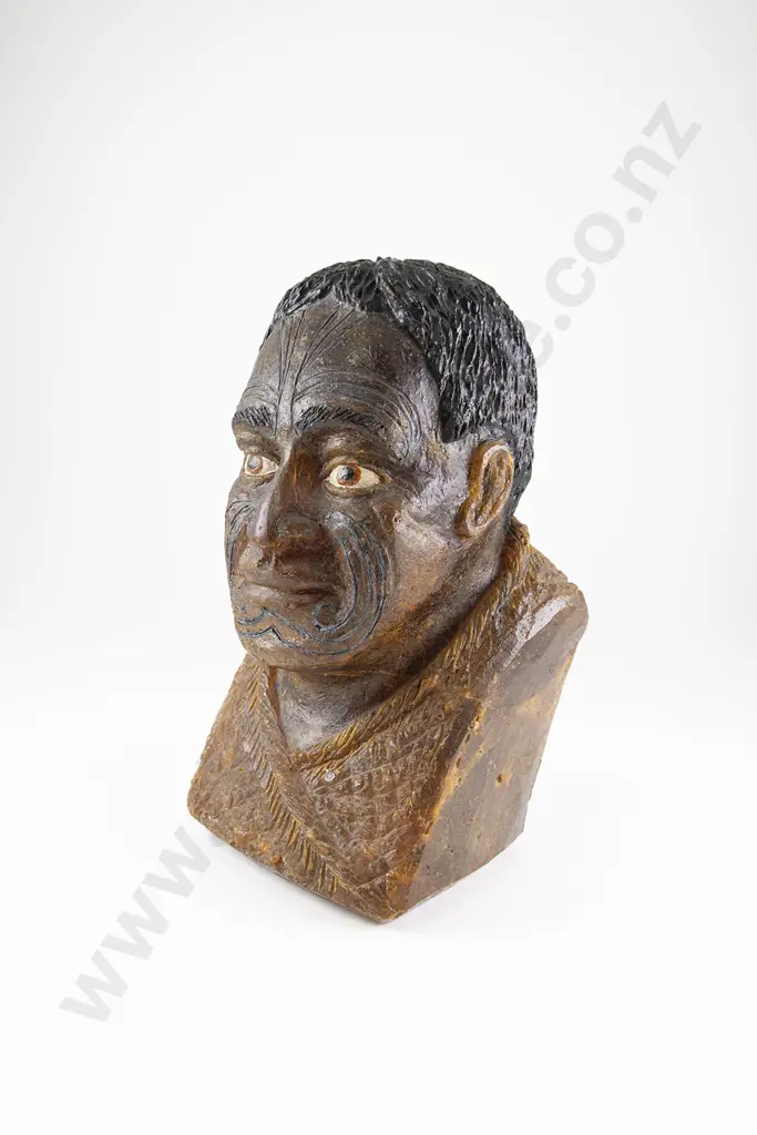 A Rare Large 19th Century Kauri Gum Bust Of A Maori Chief Image 1++