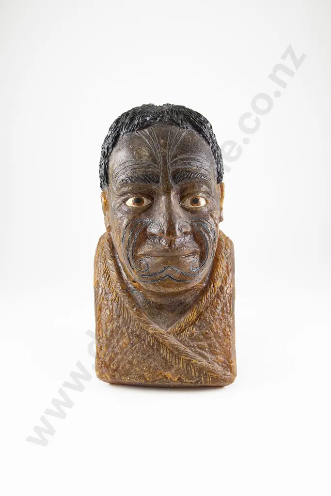 A Rare Large 19th Century Kauri Gum Bust Of A Maori Chief Image 1++