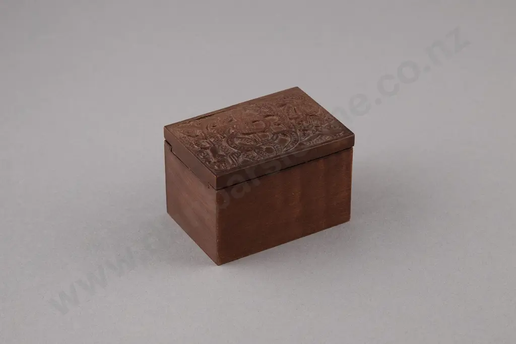 Wooden Box with Carved Lid Image 1++