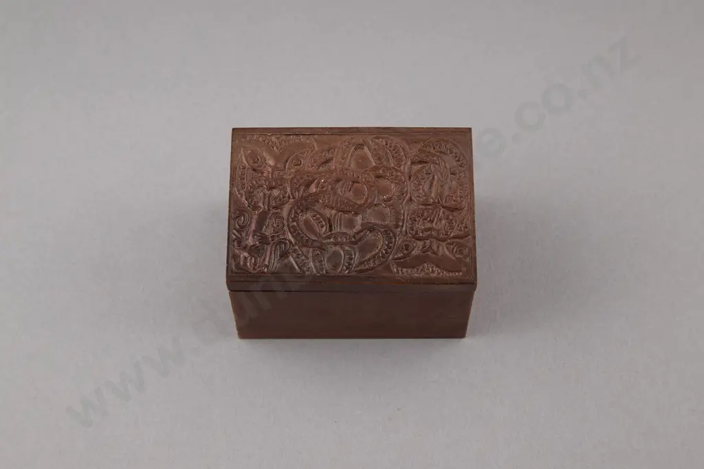 Wooden Box with Carved Lid Image 1++