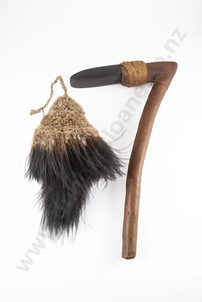 Papua New Guinean Hafted Adze And Cassowary Bird Head Dress Image 1++