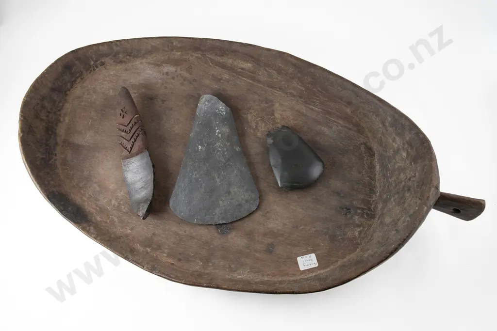 Papua New Guinean Feeding Bowl And Three Stone Tools Image 1++