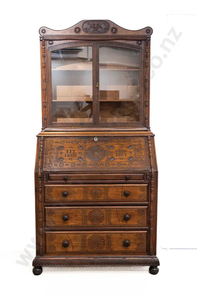 An Exceptional 19th Century Sea Captains Bureau-Cabinet of Danish or Swedish Origin. Image 1++