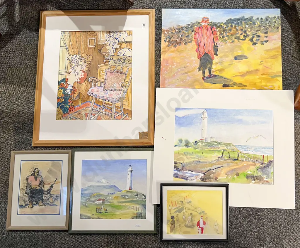 Quantity of Loose and Framed Original Works Incl. N. Morley-Hall Watercolor (6) Image 1++