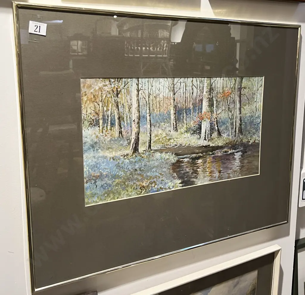 Unsigned Forest Stream Watercolor Scene Image 1++