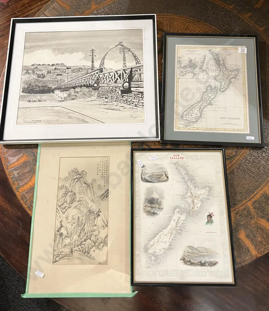Two Reproduction NZ Maps Together With Two Other Works (4) Image 1++