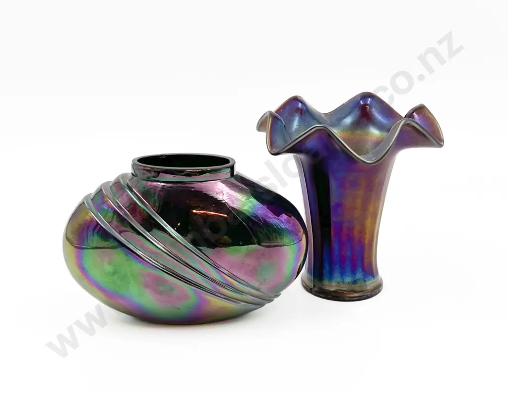 Two Iridescent Carnival Glass Vases Image 1++