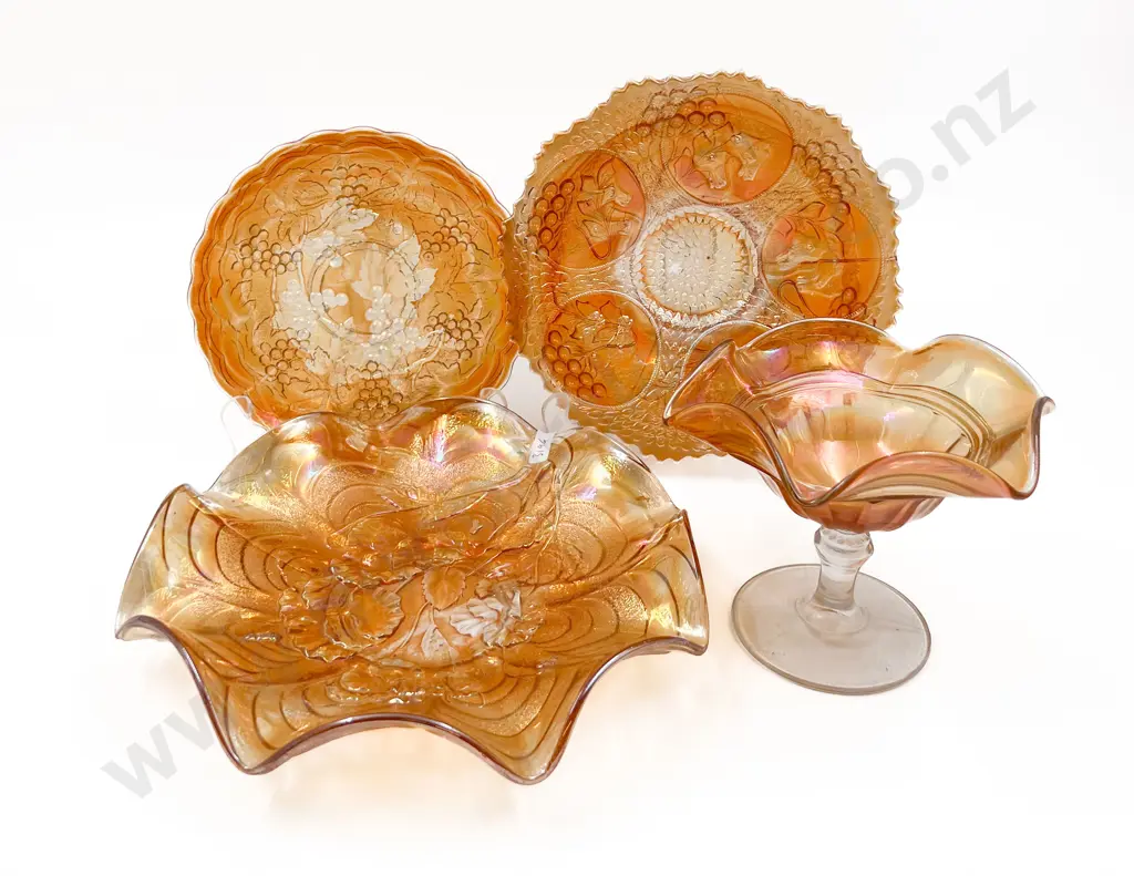 Four Pieces of Assorted Carnival Glass Image 1++