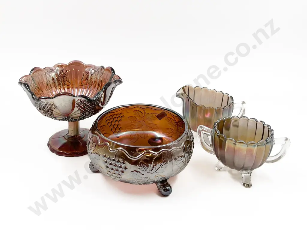 Four Pieces of Assorted Carnival Glass Image 1++