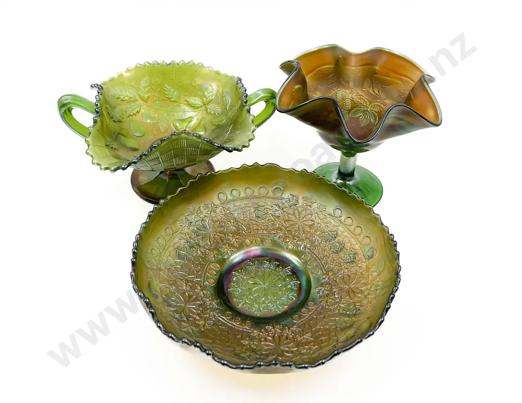 Three Pieces of Assorted Carnival Glass Image 1++