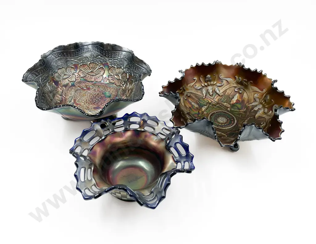 Three Pieces of Assorted Carnival Glass Image 1++