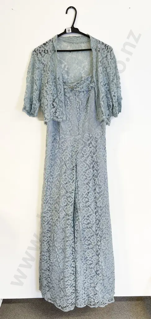 C.1960s Blue Net Lace Ball Gown and Jacket Image 1++