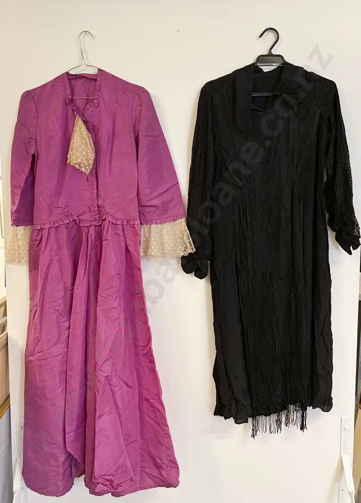 Vintage Black Satin and Lace Dress and Other (2) Image 1++