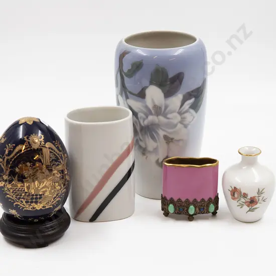 Three Royal Copenhagen Vases (One AF) Together with Two Other Decorative China Pieces