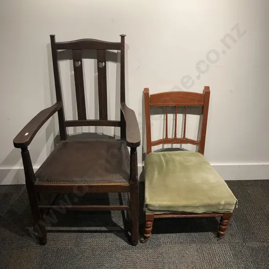 Oak Carver Chair Together With Side Chair