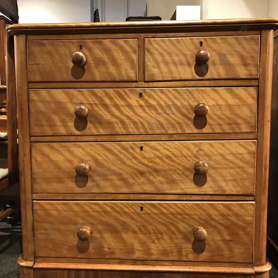 Satin-Birch Five Drawer Chest of Drawers (faults)
