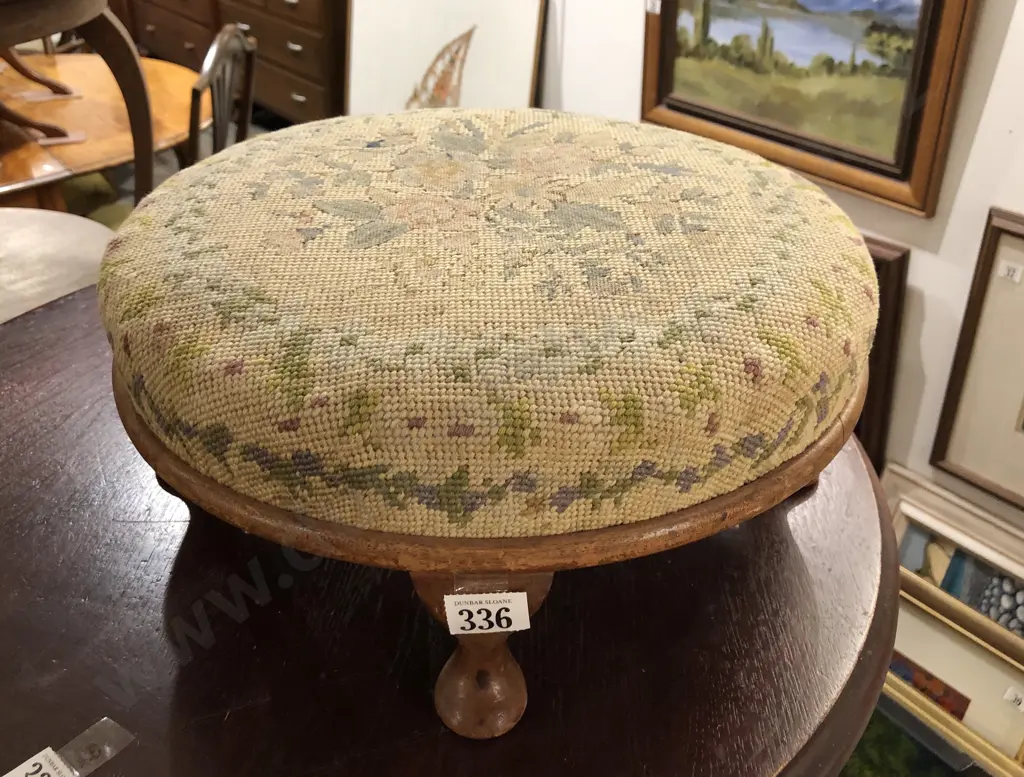 Tapestry Topped Circular Foot Stool Image 1++