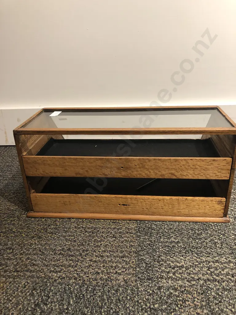 Oak Glazed Sloping Display Cabinet Image 1++