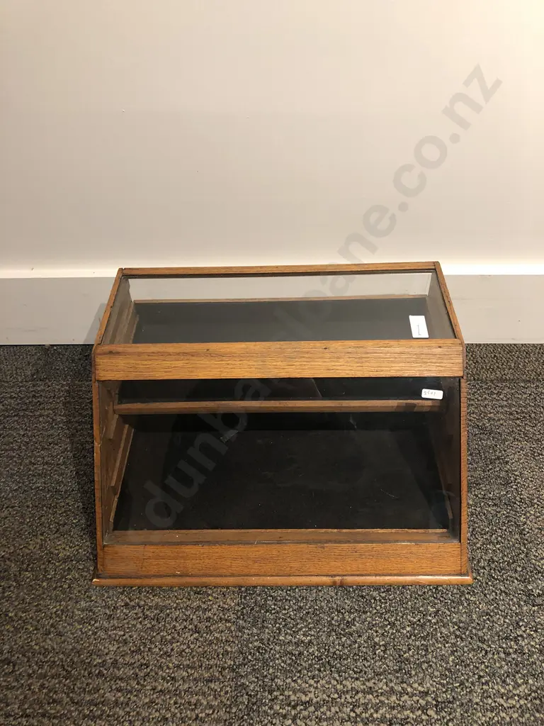 Oak Glazed Sloping Display Cabinet Image 1++