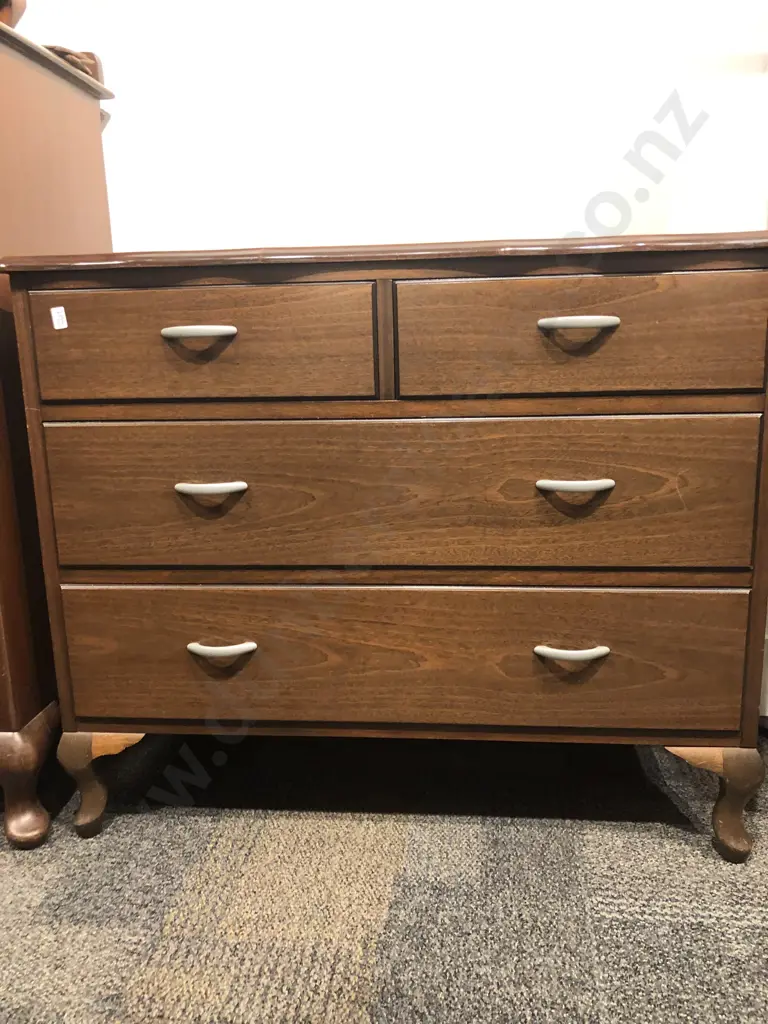 Low Mahogany Four Drawer Chest of Drawers Image 1++