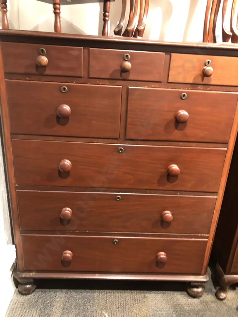 Eight Drawer Kauri Chest of Drawers (Damage To One Drawer Handle and Borer) Image 1++