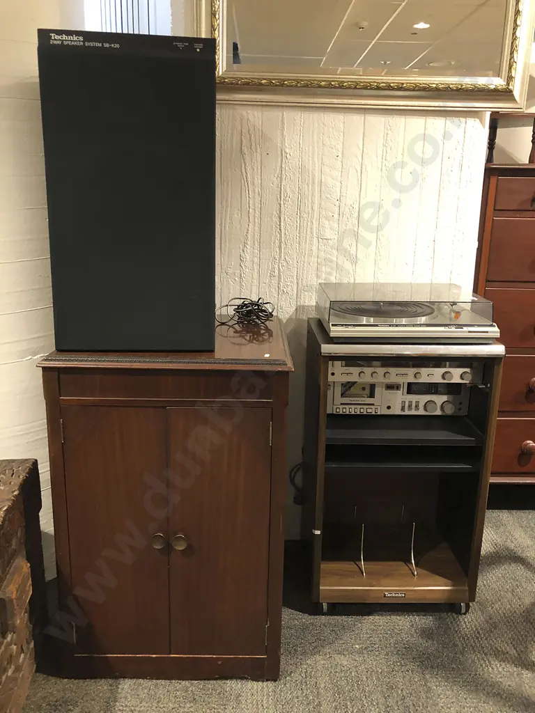 Technics Record Player and Amp with Two Speakers Together with Two Record Cabinets Image 1++