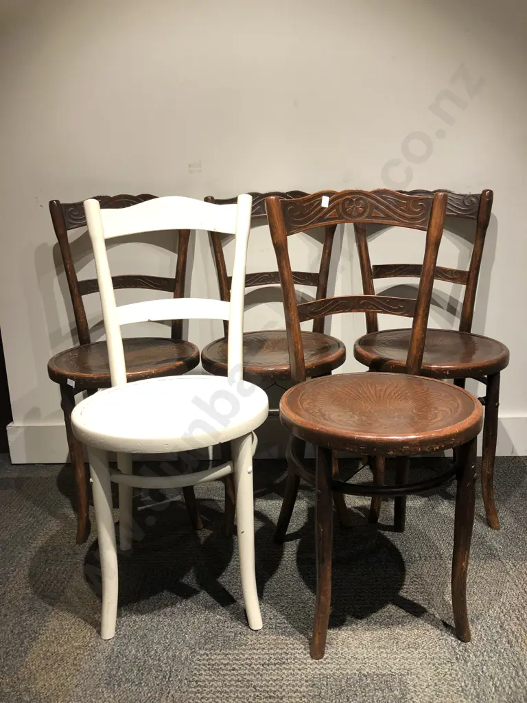 Five Bentwood Dining Chairs (One White Painted) Together with Side Table Image 1++