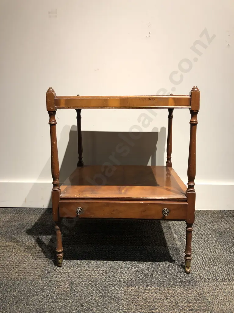 Single Drawer Two Tier Burr Walnut Side Table Image 1++