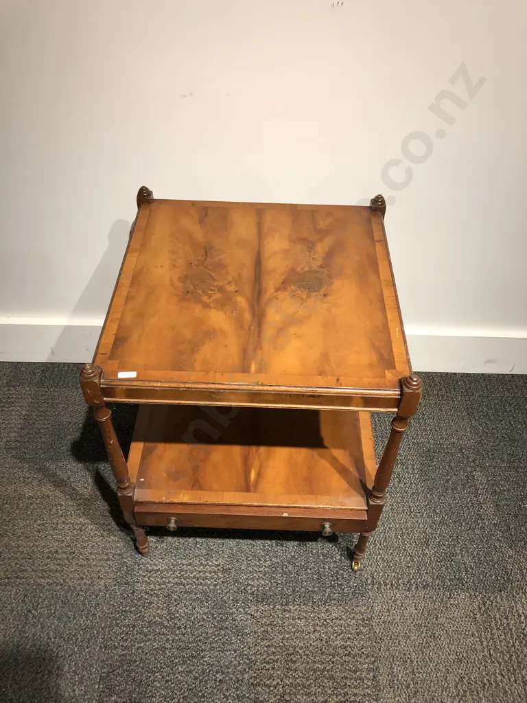 Single Drawer Two Tier Burr Walnut Side Table Image 1++
