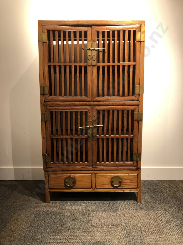 Chinese Fruitwood Four Door Cabinet on Two Drawer Base Image 1++