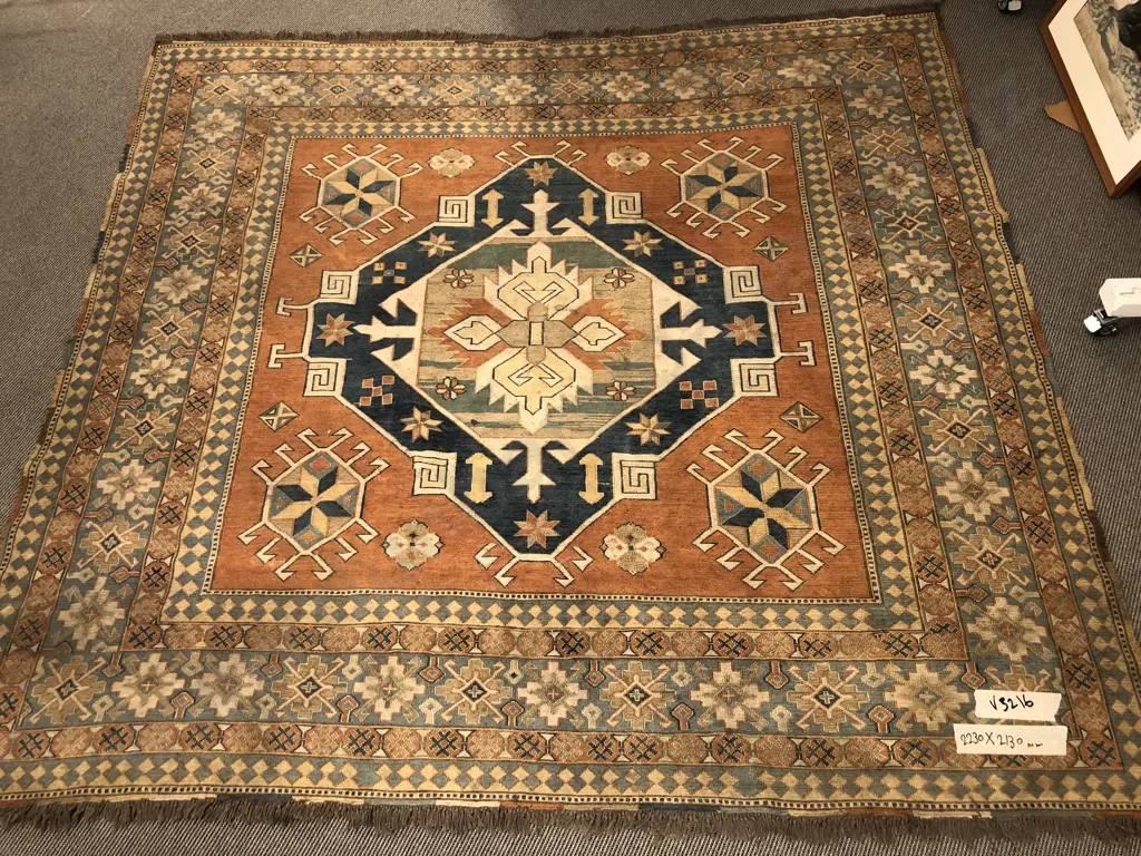 Square Persian Floor Rug with Centralized Medallion Image 1++