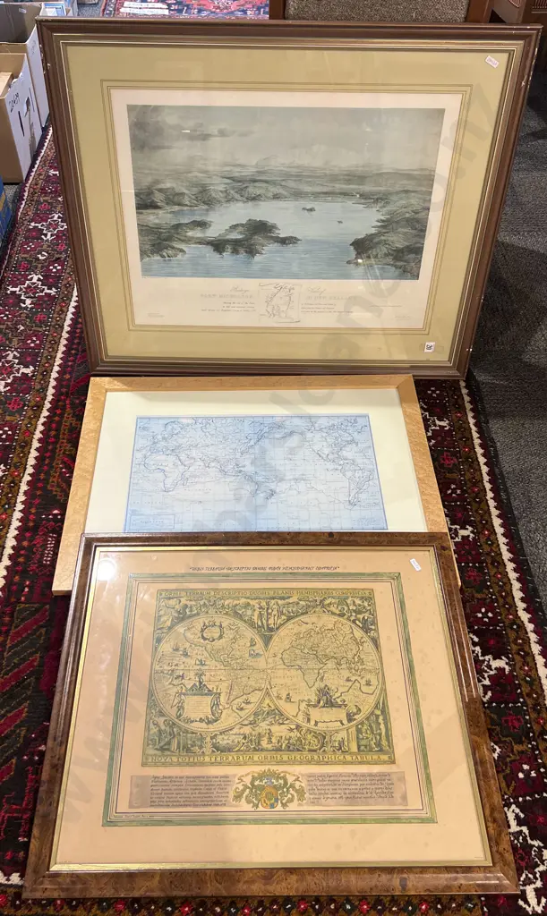 Port Nicholson Framed Historical Print Together With Two Framed Maps (3) Image 1++