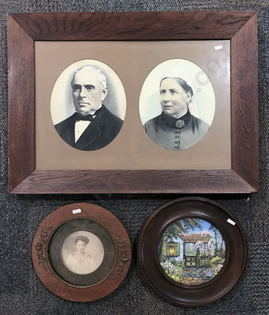 Two Circular Framed Prints Together With Oak Framed Portrait Print (3) Image 1++
