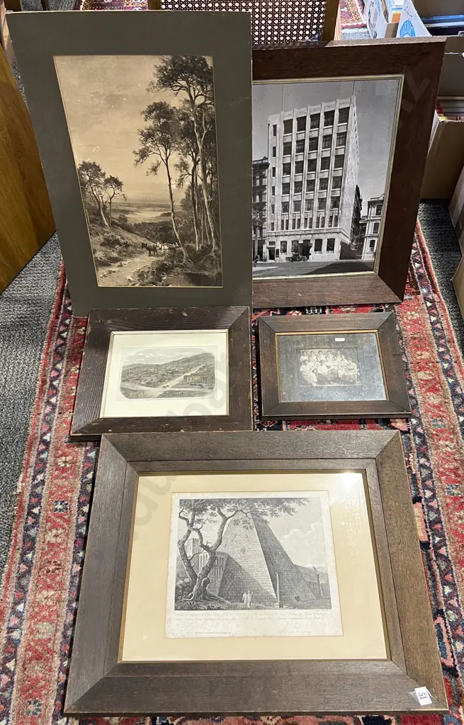 Four Assorted Oak Framed Prints Together With Loose Print (5) Image 1++