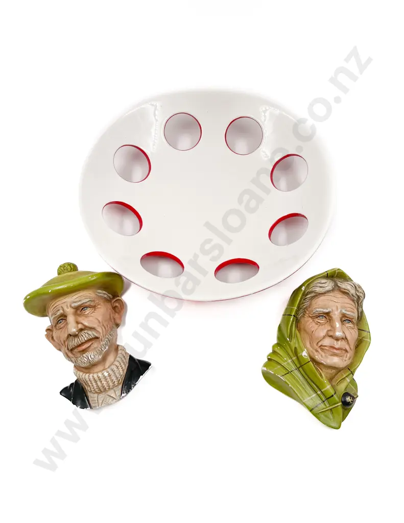 Two Figural Wall Hangings Together With Decorative Fruit Bowl Image 1++