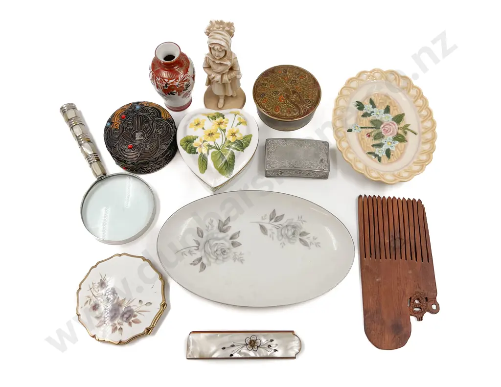 Small Box of Assorted Incl. Trinket Boxes and MOP Magnifying Glass Image 1++