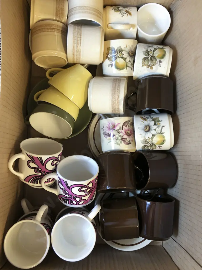 Quantity of Assorted Crown Lynn Tea and Coffee Cups and Saucers Incl. "Purple Myrtle" Image 1++