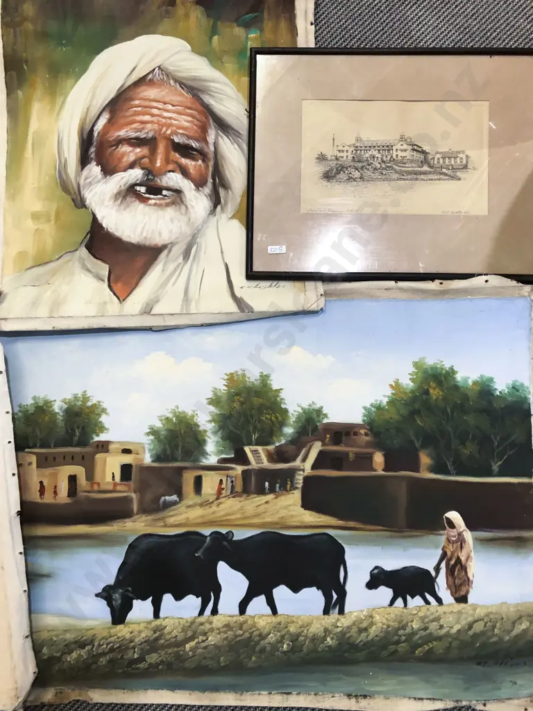 Box of Three Loose Canvas Works Together With Framed Work (4) Image 1++