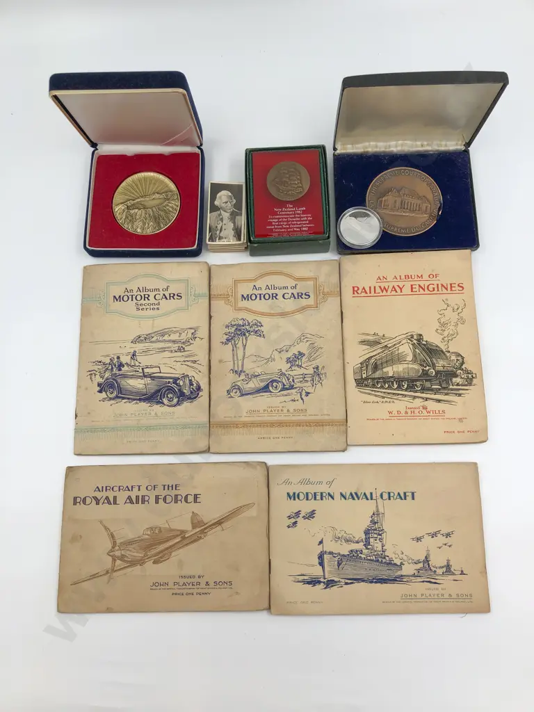 Box of Assorted Cigarette Card Albums and Commemorative Coins Etc. Image 1++