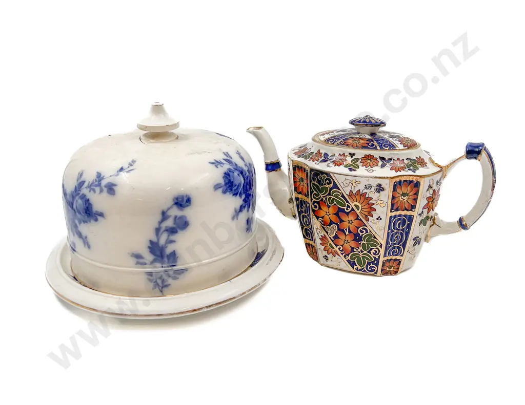 Two Blue and White Trivets Together With Ceramic Dome Cover and Imari Pattern Teapot (Faults) Image 1++
