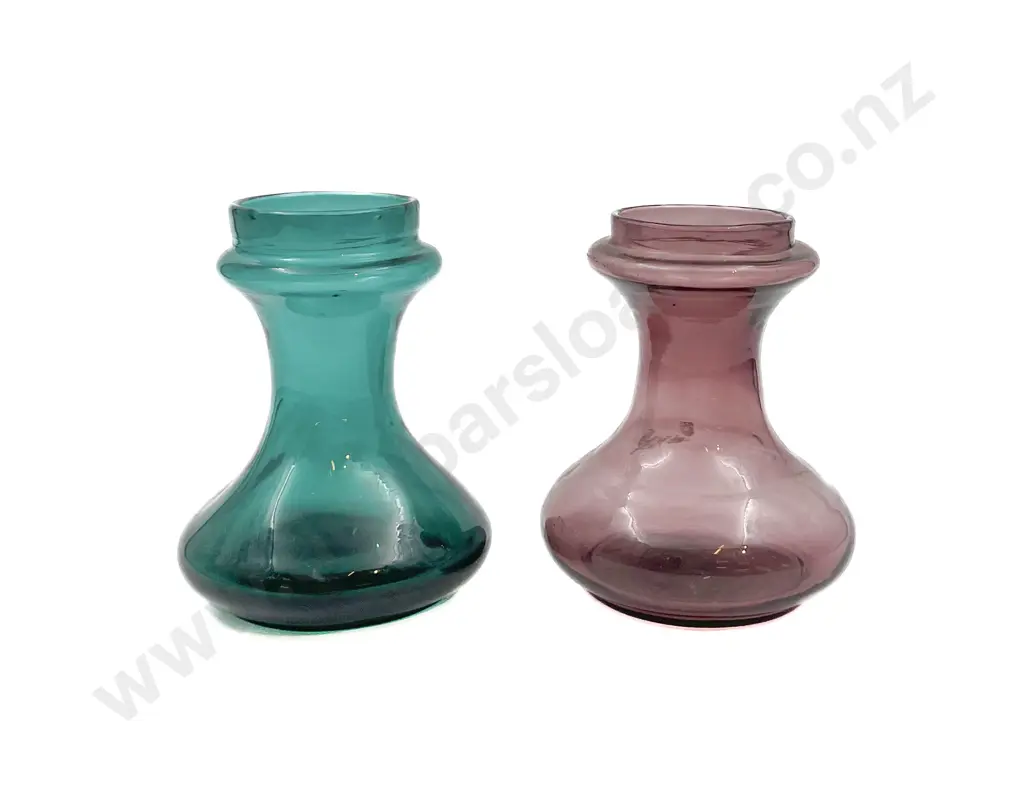 Two Victorian Glass Rosebud Vases in Cranberry and Teal Image 1++